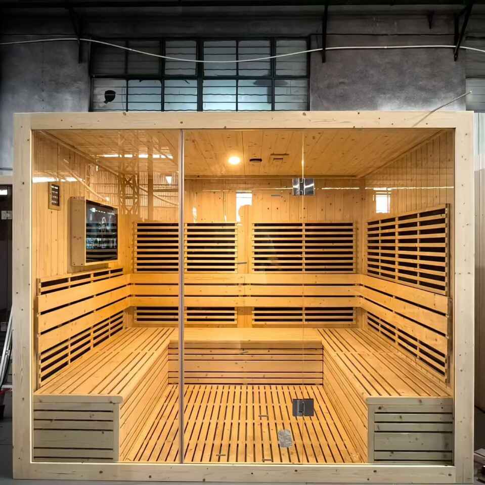 5-10 Person Sauna Wood Far-Infrared Sauna Room with LCD TV